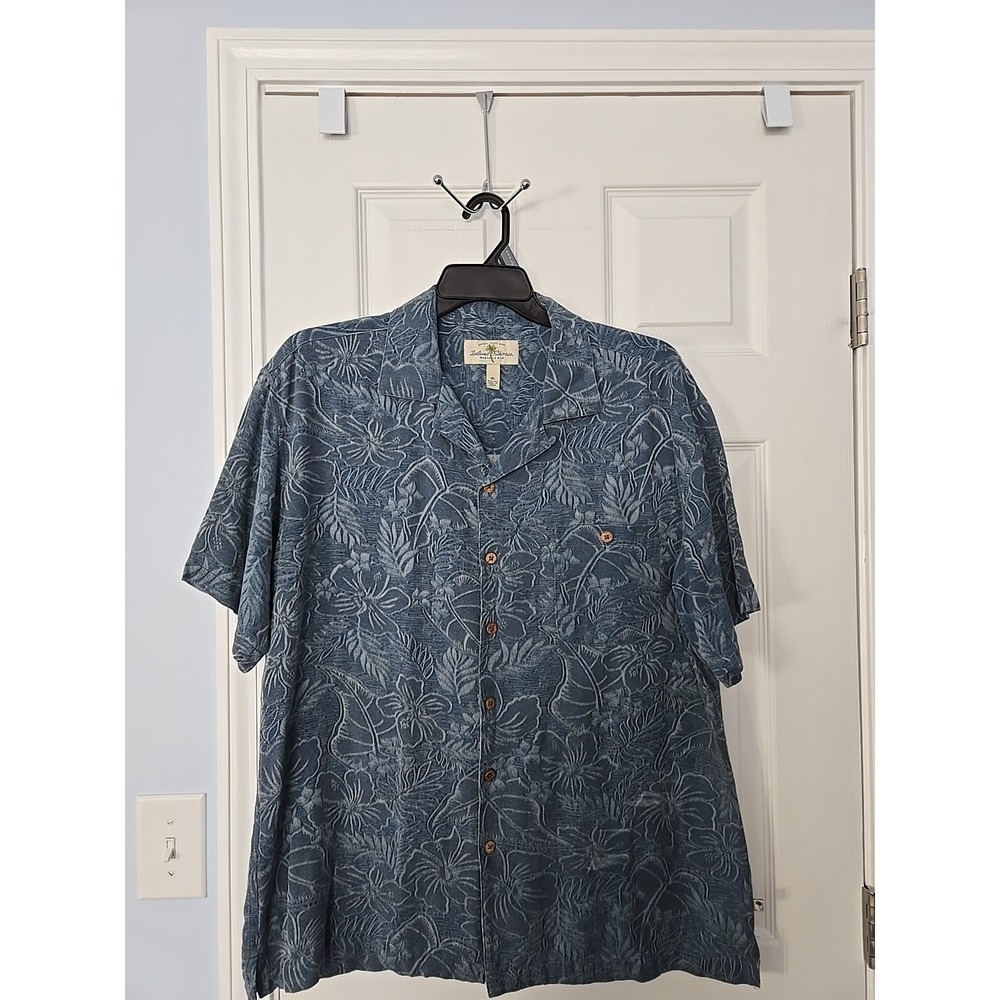 Island Shores Men's Casual Blue Floral 100% Silk‎ Hawaiian Shirt Size: XL